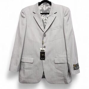 Tessori Vomo Suit‎ Jacket Mens 38R Silver Pinstripe Super 150s Wool Blazer NEW